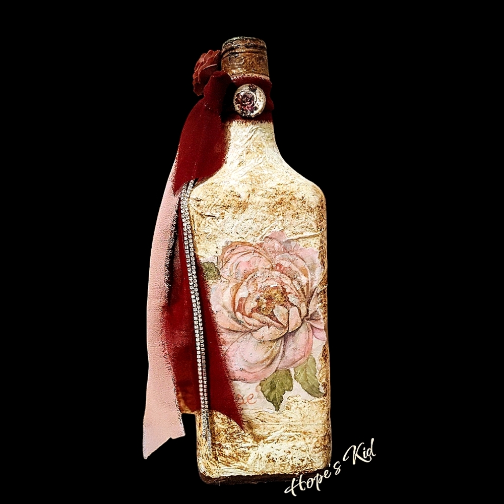 Floral Art Bottle with Red Accents
